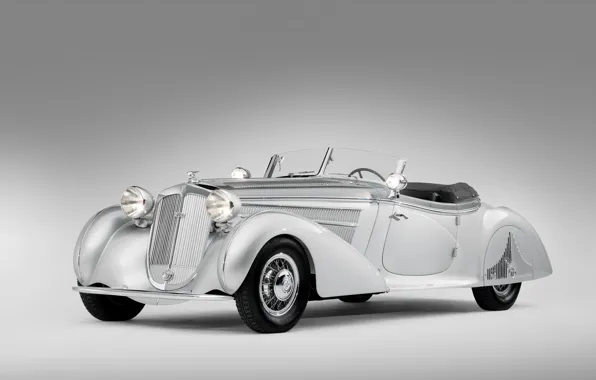 Old, retro, grey background, rarity, 1938, Horch, 853, Special Roadster by Erdmann & Rossi