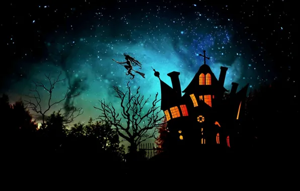 Night, house, Halloween, witch, 31 Oct