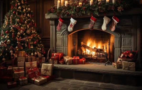 Comfort, house, heat, room, fire, flame, interior, Christmas