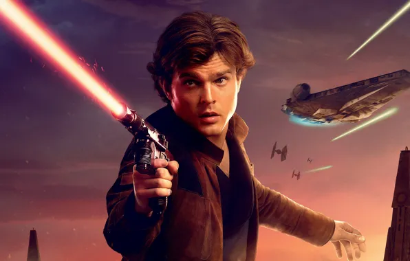 Star wars, lightsaber, spaceship, Han Solo, Han Solo, Alden Ehrenreich, Alden Ehrenreich, Solo: A Star …