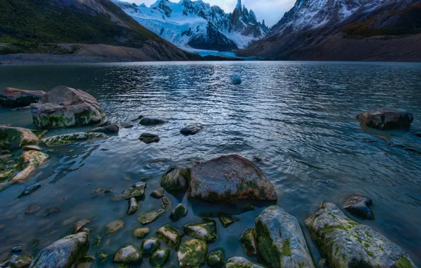 Picture mountains, lake, stones, Argentina