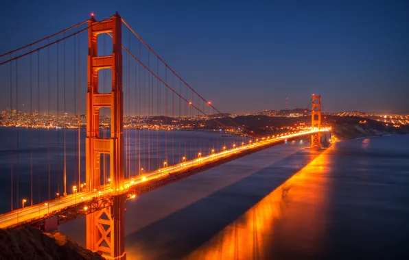 Bridge, lights, the evening, San Francisco