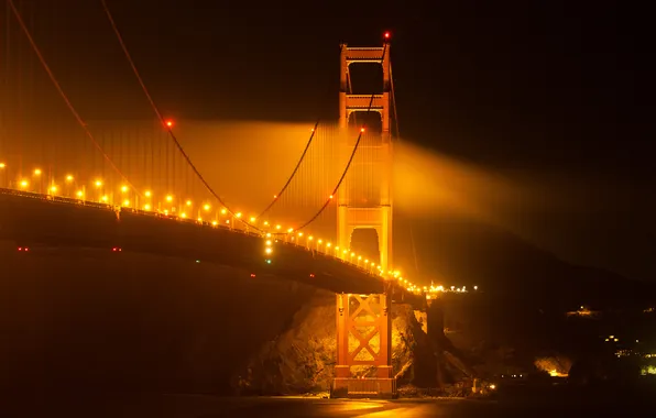Night, bridge, lights, Golden gate, USA, San Francisco, San Francisco, Golden Gate
