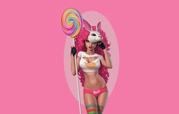 Girl, style, hare, figure, mask, Lollipop, legs, candy