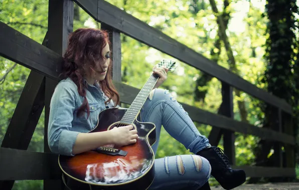 Girl, music, guitar