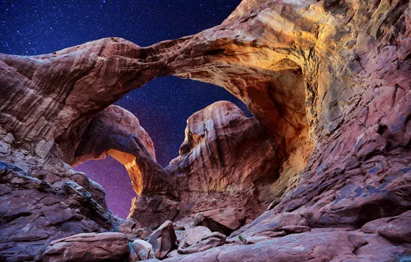 The sky, stars, arch, Utah, USA, Utah, Arches National Park, Double Arch