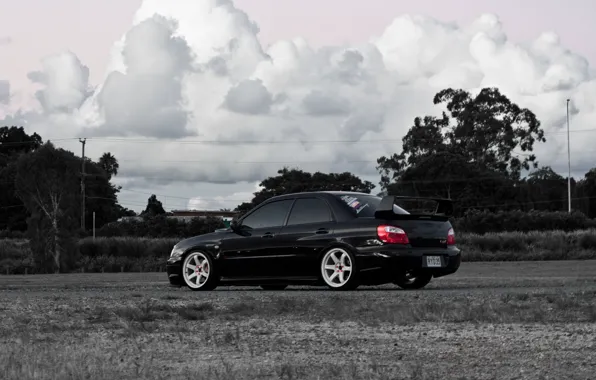 Clouds, sunset, Impreza, black and white