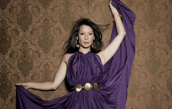 Picture actress, Asian, Lucy Liu, purple dress