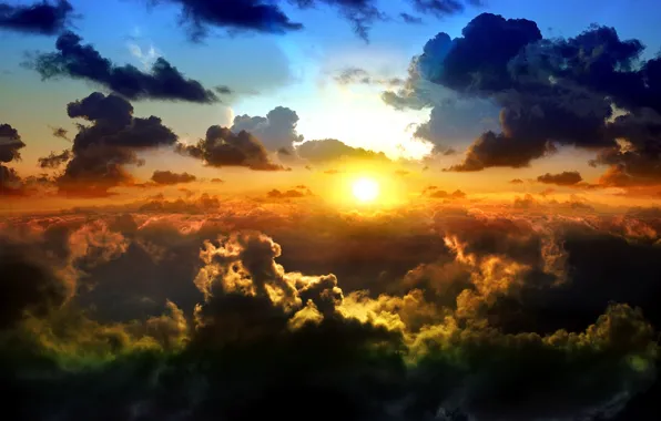 The sky, the sun, clouds, landscape, sky