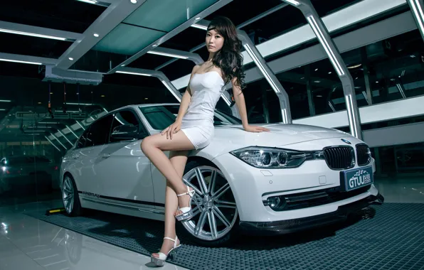 Machine, auto, girl, model, Asian, car, bmw 3, korean model