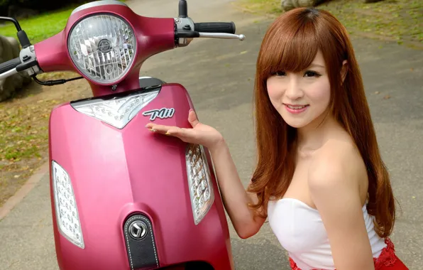 Picture look, Girls, Asian, beautiful girl, scooter, posing on scooter, SYM Mii110
