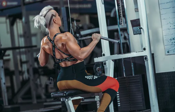 Woman, strength, fitness, gym, hairstyle