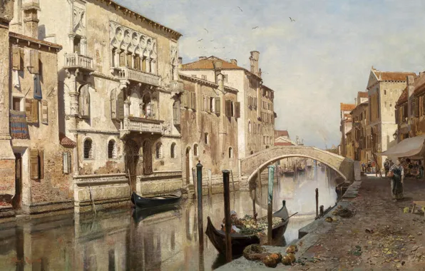 Picture 1882, Austrian painter, Austrian painter, oil on canvas, Robert Russ, View of the Palazzo del …
