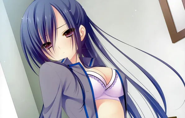 Girl, room, shirt, long hair