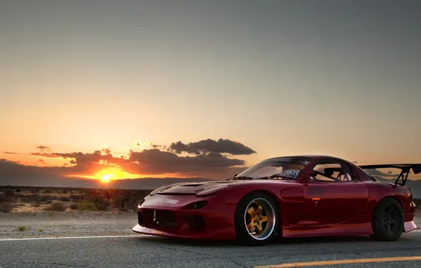 Picture sunset, desert, tuning, Mazda, desert, tuning, Mazda, RX-7
