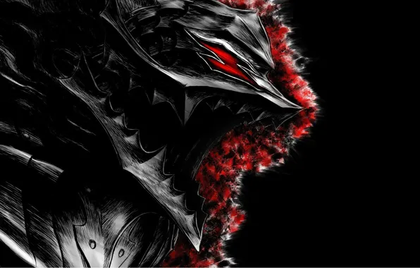 Picture armor, mouth, black background, Berserk