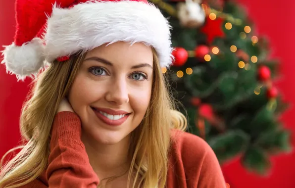 Girl, face, smile, mood, Christmas, New year, cap