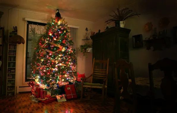 Picture room, tree, new year, gifts