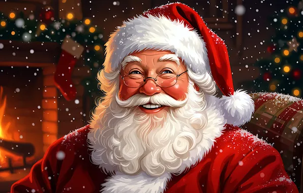 Smile, new year, portrait, chair, Christmas, fireplace, Santa Claus, Santa Claus
