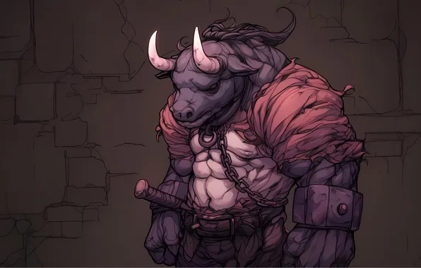 Picture cartoon, fantasy art, Illustration, Minotaur
