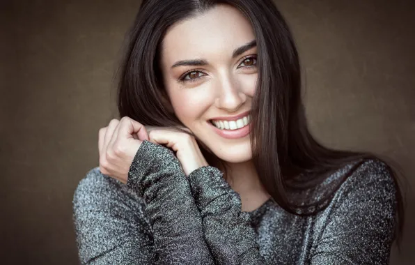 Face, pose, smile, model, portrait, hands, makeup, brunette