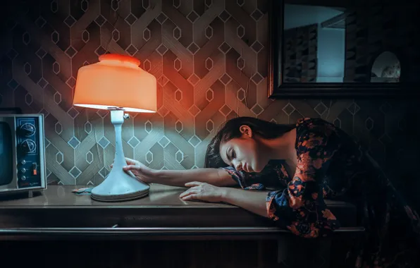 Picture face, model, lamp, twilight, beauty