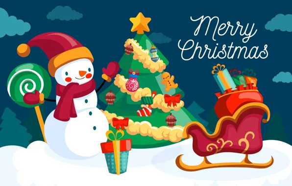 Clouds, box, gift, the inscription, toys, graphics, star, Christmas