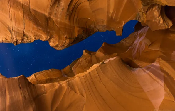 The sky, stars, night, rocks, texture, AZ, USA, antelope canyon