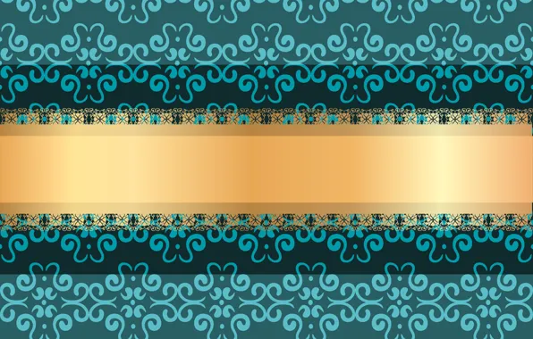 Picture flowers, green, background, pattern, texture, gold ribbon