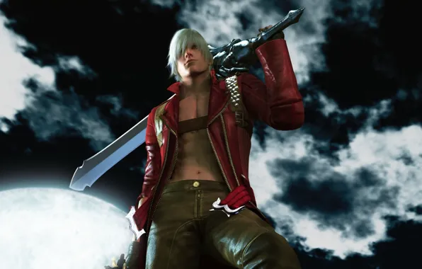 Picture clouds, night, the moon, sword, the demon, demon, sword, night