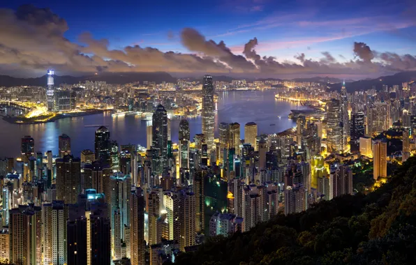 Clouds, the city, lights, the evening, Hong Kong, Hong Kong