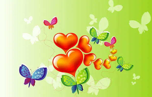 Collage, butterfly, heart, vector, postcard, Valentine's Day