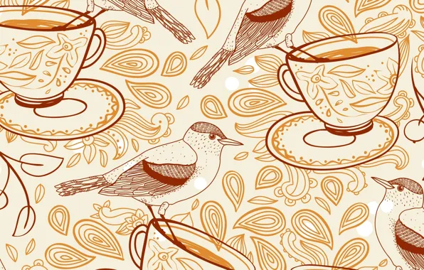 Picture texture, birds, texture, birds, cups, cups
