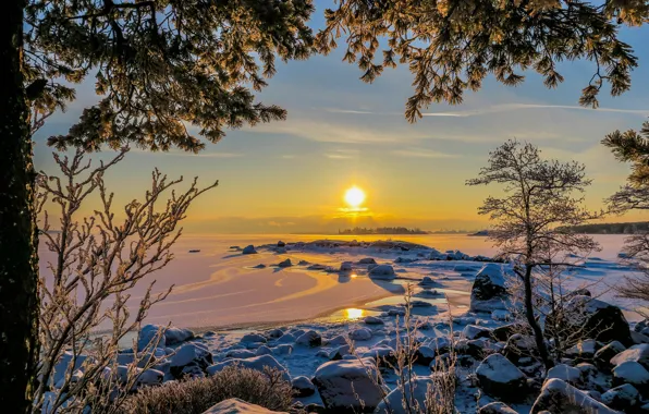 Picture winter, landscape, sunset, nature, Finland, The Gulf of Finland, Kotka
