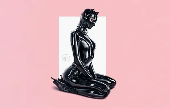 Girl, Minimalism, Figure, Costume, Latex, Catwoman, Art, Art