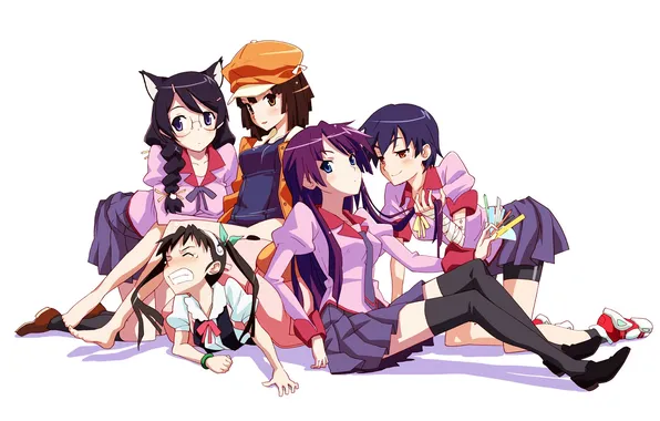 Picture Bakemonogatari, Hanekawa Tsubasa, Sengoku Nadeko, Monogatari (Series), Kanbaru Suruga, Hachikuji Mayo Believe, Senjougahara Hitagi