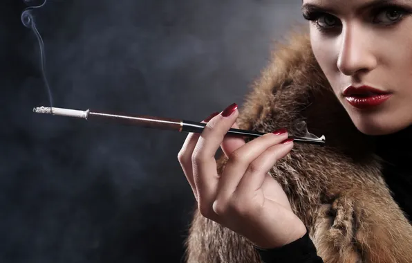 Look, girl, smoke, makeup, collar, mouthpiece