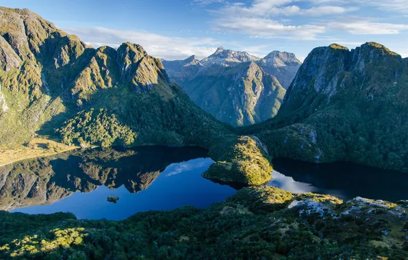 Forest, mountains, nature, lake, view, panorama