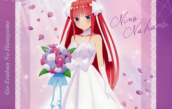 Corset, the bride, wedding dress, red hair, gloves elbow, the bride's bouquet, chalker, go-toubun no …