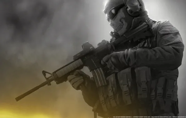 Picture skull, glasses, soldiers, machine, Ghost, Modern Warfare 2, call of duty, unloading