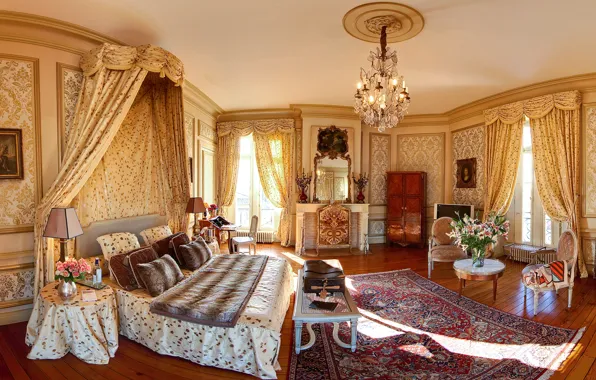 Picture castle, France, interior, bedroom, Bordeaux, Chateau Pape Clement