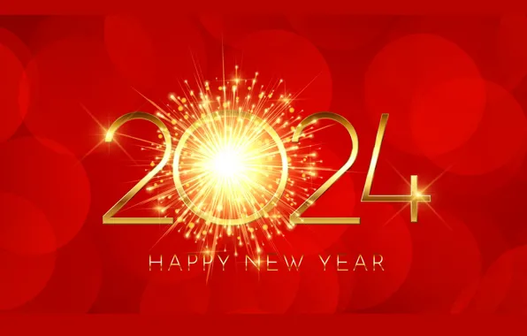 Rays, lights, lights, salute, sparks, figures, New year, red background