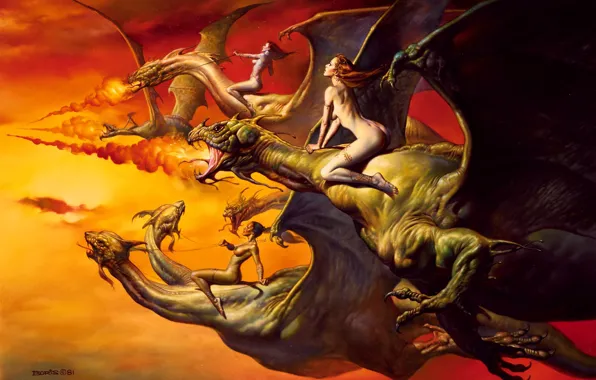 The sky, flight, fantasy, dragon, rider