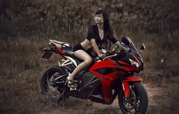 Girl, motorcycle, Asian