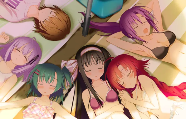 Stay, sleep, swimwear, friend, on the beach, red hair, visual novel, sleeping