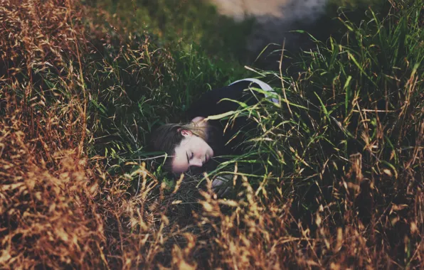 Picture grass, girl, fantasy, sleep