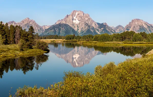 Mountains, lake, Grand Teton National Park