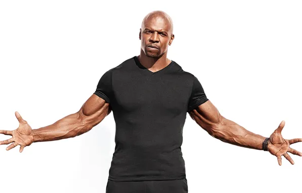 Look, portrait, hands, t-shirt, white background, athlete, actor, muscles