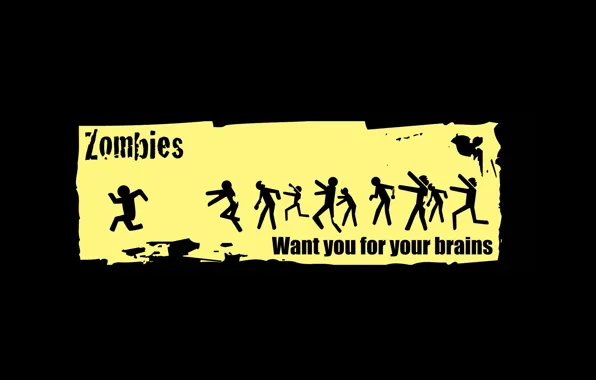 Picture zombies, black, yellow, sign, danger