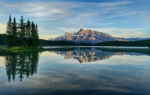 Trees, mountains, lake, oragene